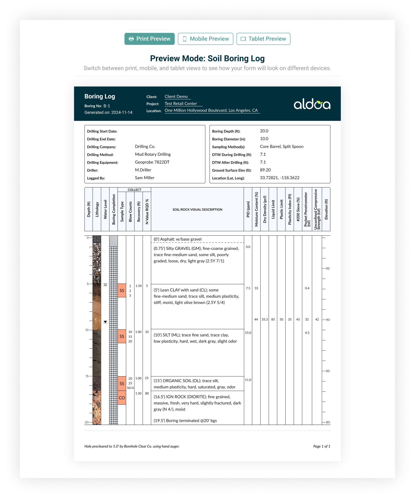 Soil Boring Log