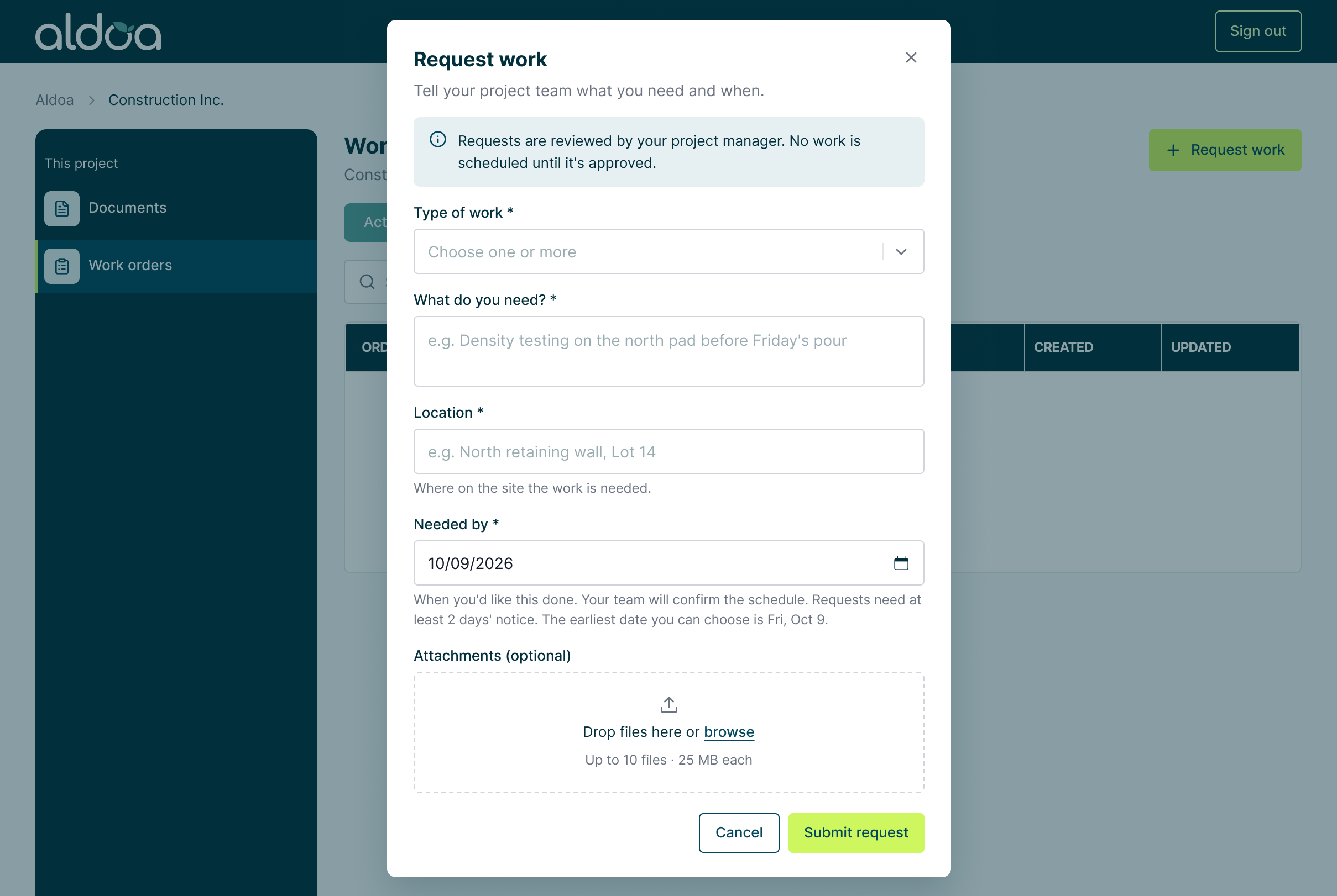 Client Portal Work Request